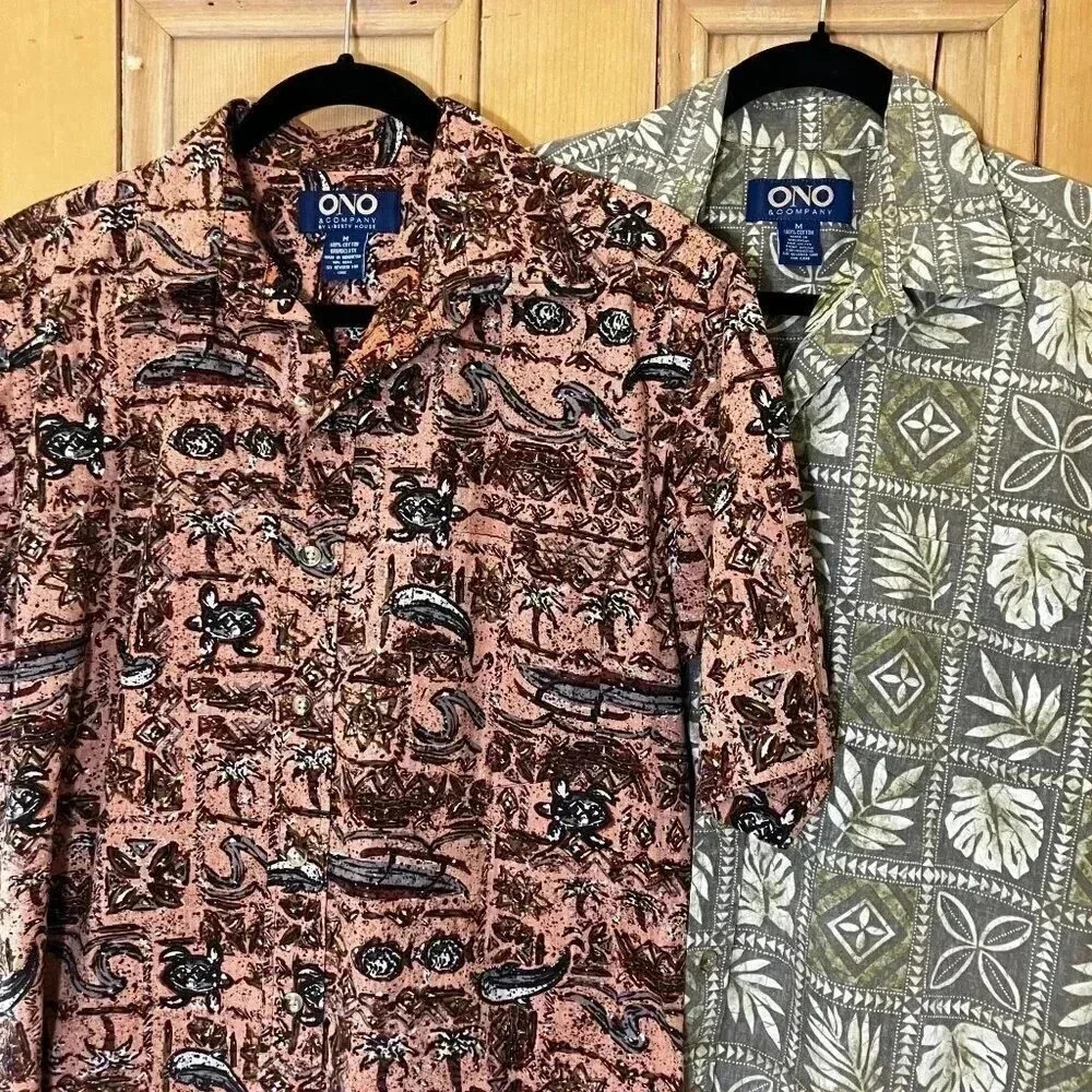 Ono & Company Mens 90s Vintage Hawaiian (2 Set) Shirt Size Medium Pink SP EXC